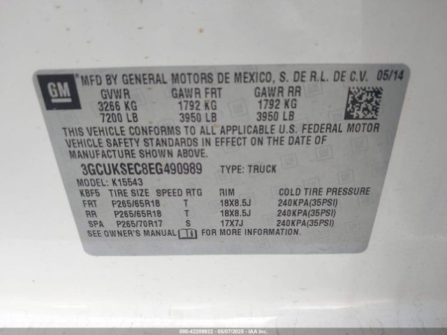 3GCUKSEC8EG490989 Chevrolet Silverado 1500 2lz