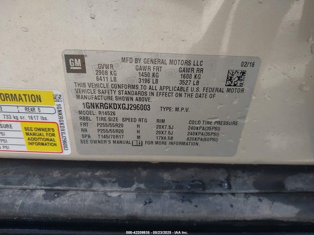 1GNKRGKDXGJ296003 Chevrolet Traverse 1lt