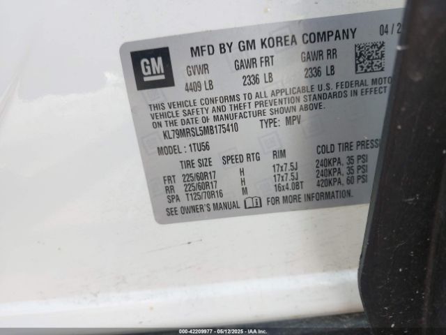 KL79MRSL5MB175410 Chevrolet Trailblazer Awd Lt