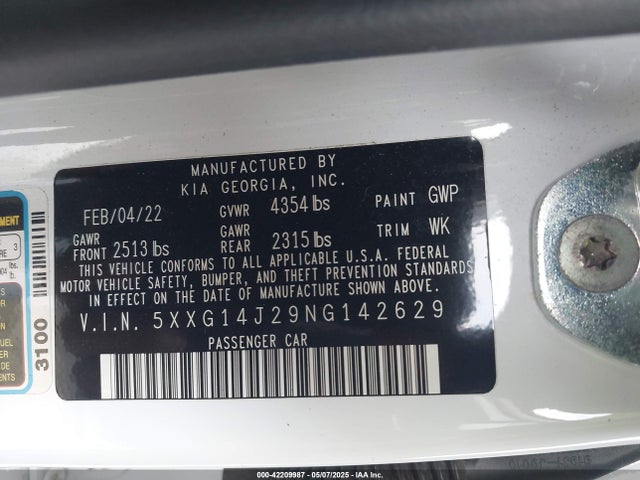 5XXG14J29NG142629 KIA K5 LXS
