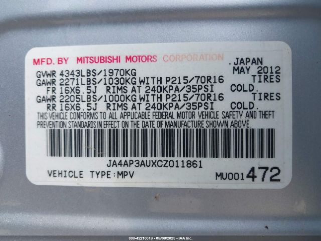 2012 MITSUBISHI OUTLANDER SPORT JA4AP3AUXCZ011861 Photo 8