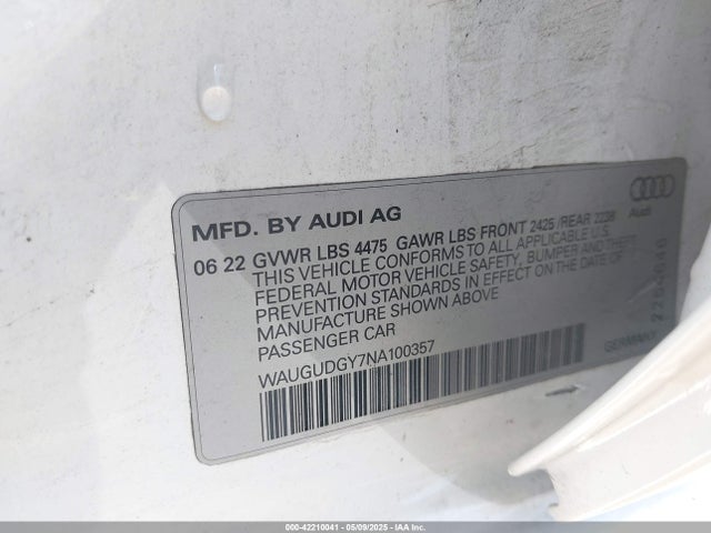WAUGUDGY7NA100357 Audi A3 Premium 40 Tfsi Quattro S Tronic