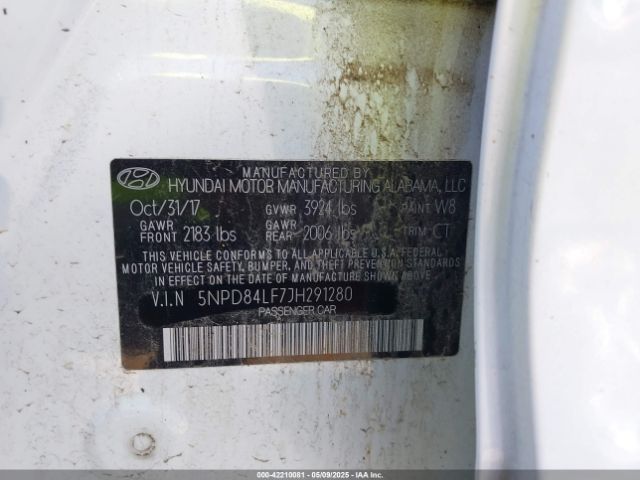 5NPD84LF7JH291280 Hyundai ELANTRA SEL