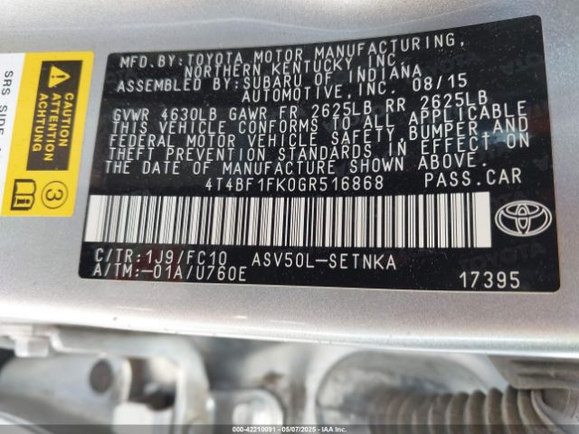 4T4BF1FK0GR516868 Toyota CAMRY LE