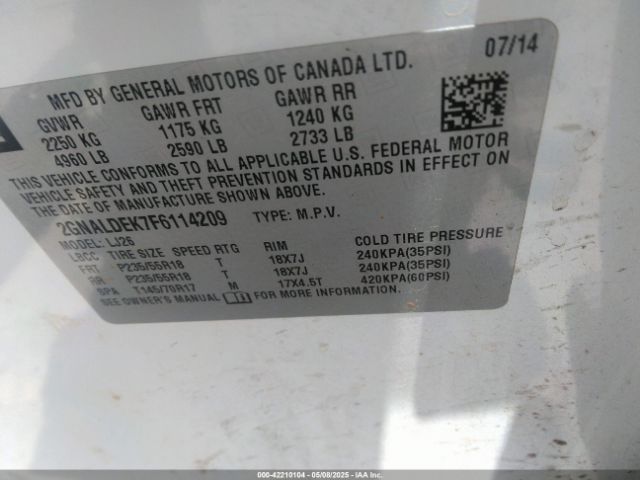 2GNALDEK7F6114209 Chevrolet Equinox Ltz