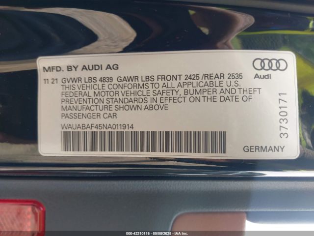 WAUABAF45NA011914 Audi A4 Premium 40 Tfsi Quattro S Tronic