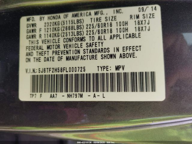 5J6TF2H58FL000725 Honda Crosstour Ex-l V6