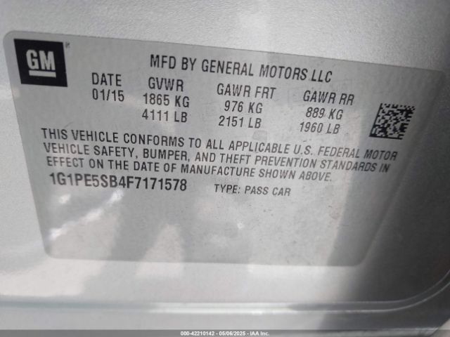 1G1PE5SB4F7171578 Chevrolet Cruze 2lt Auto