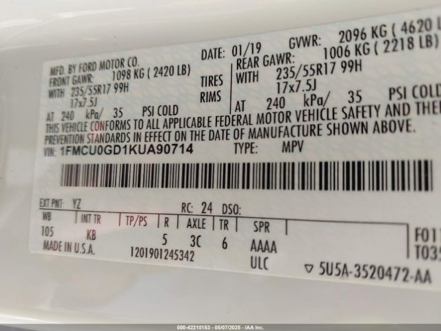 2019 FORD ESCAPE 1FMCU0GD1KUA90714 Photo 8