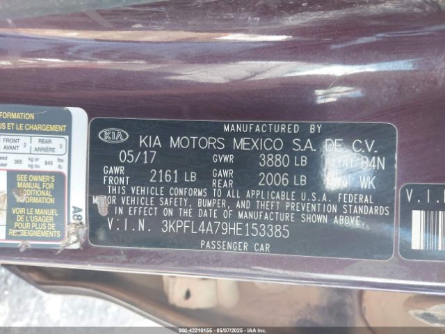 3KPFL4A79HE153385 KIA FORTE LX