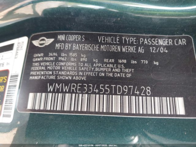 2005 MINI COOPER S WMWRE33455TD97428 Photo 8
