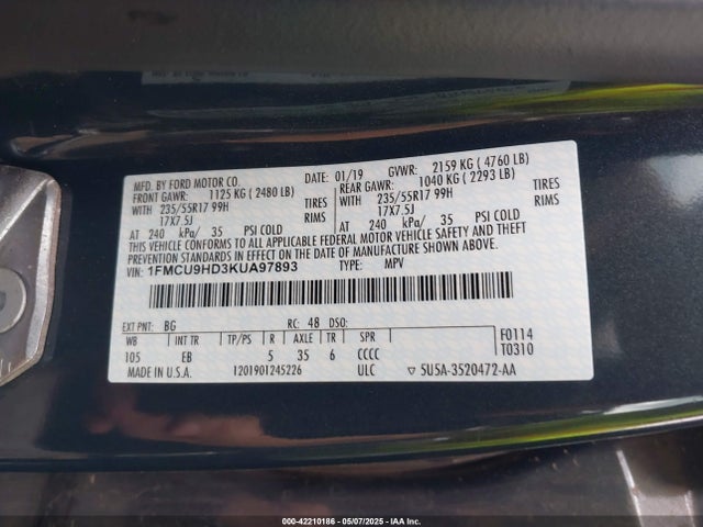Ford ESCAPE SEL 2019 1FMCU9HD3KUA97893 Image 9