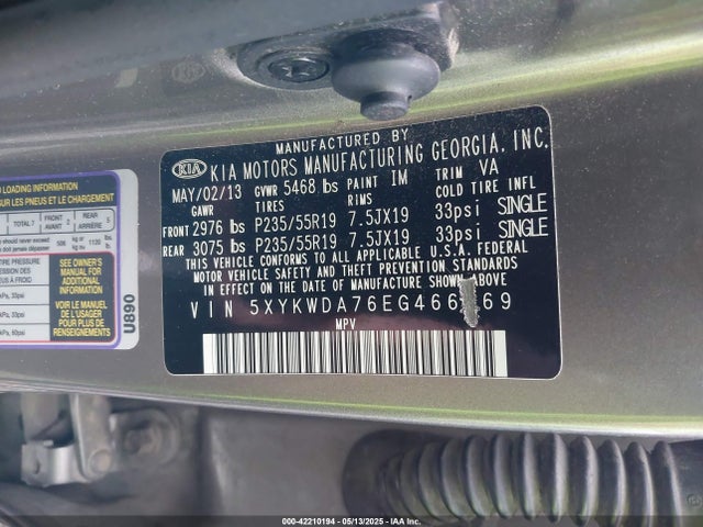 5XYKWDA76EG466169 KIA Sorento Limited V6