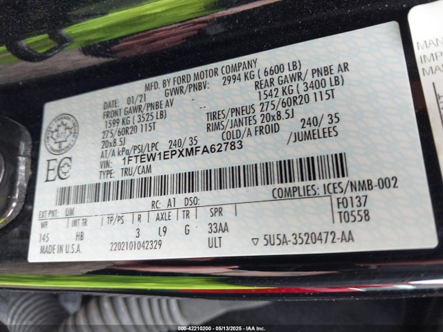 Ford F-150 Lariat 2021 1FTEW1EPXMFA62783 Image 9