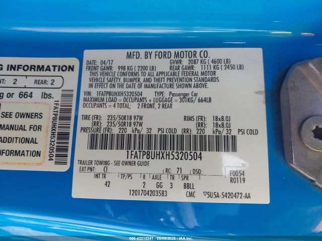 1FATP8UHXH5320504 Ford 2.3l 4v premium fuel