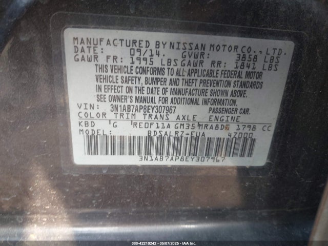 3N1AB7AP8EY307967 Nissan SENTRA SR
