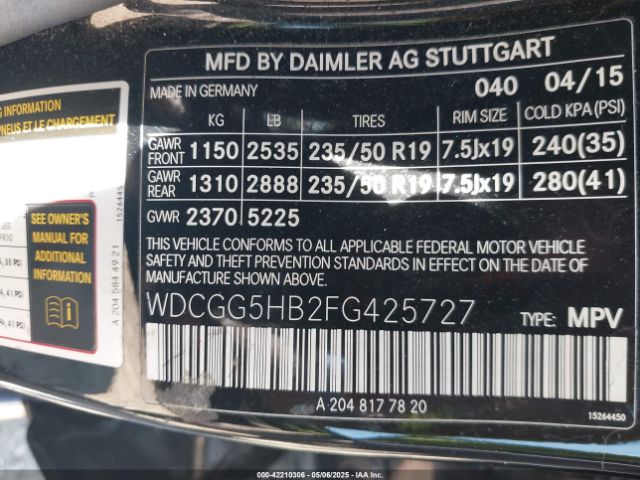 WDCGG5HB2FG425727 Mercedes-Benz GLK 350