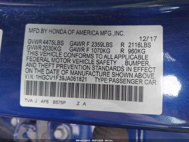 1HGCV1F39JA061821 Honda Accord Sport