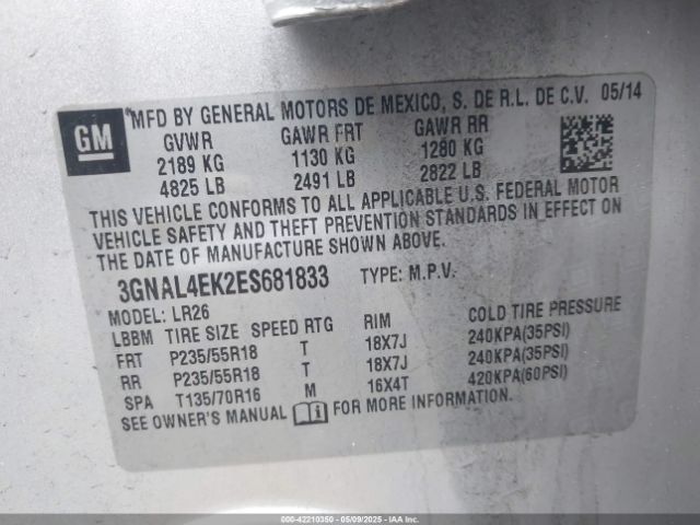 3GNAL4EK2ES681833 Chevrolet Captiva Sport Ltz