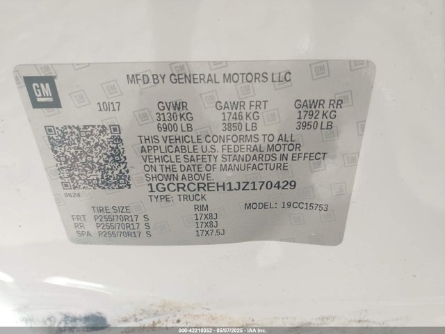 1GCRCREH1JZ170429 Chevrolet Silverado 1500 1lt