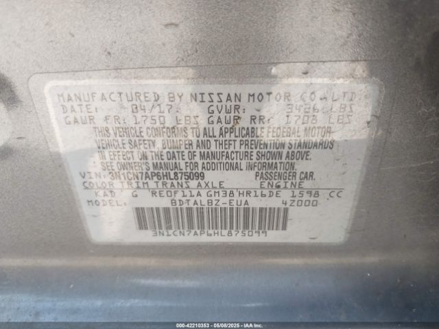 2017 NISSAN VERSA 3N1CN7AP6HL875099 Photo 8
