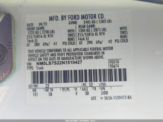 NM0LS7S22N1510427 Ford Transit Connect Xl Cargo Van
