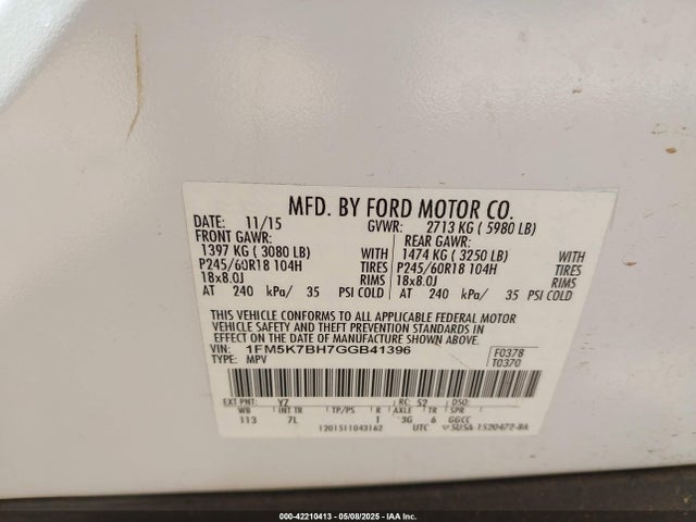 1FM5K7BH7GGB41396 Ford Explorer