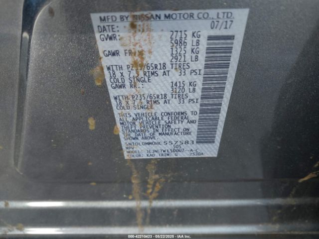 5N1DL0MM0HC557583 Infiniti QX60