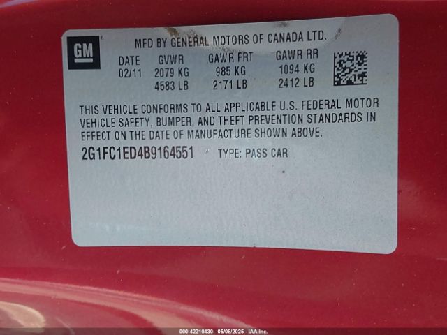 2011 CHEVROLET CAMARO 2G1FC1ED4B9164551 Photo 8