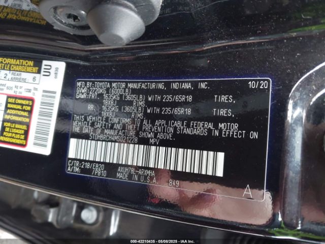 5TDHBRCH4MS021228 Toyota Highlander Hybrid Xle