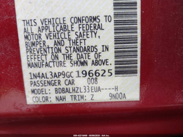 1N4AL3AP9GC196625 Nissan Altima 2.5 Sr