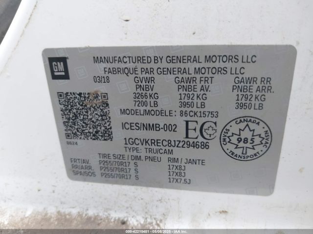 1GCVKREC8JZ294686 Chevrolet Silverado 1500 1lt/2lt