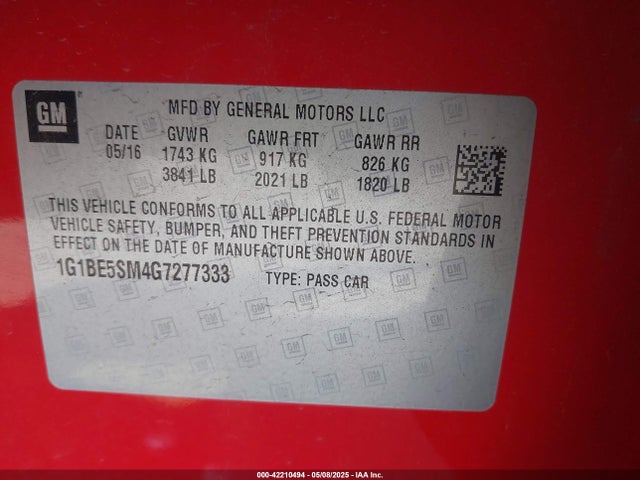 1G1BE5SM4G7277333 Chevrolet Cruze Lt Auto