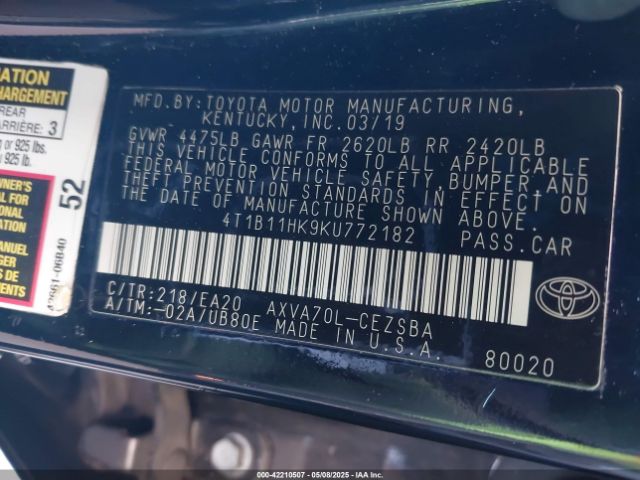 4T1B11HK9KU772182 Toyota a25a-fks