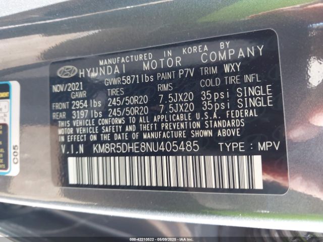 KM8R5DHE8NU405485 Hyundai Palisade Limited