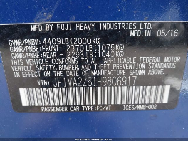 JF1VA2Z61H9806917 Subaru Wrx Sti Limited
