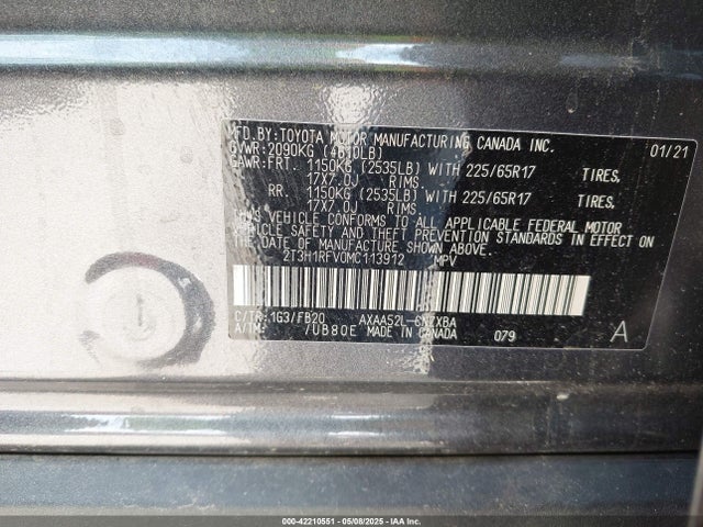 2T3H1RFV0MC113912 Toyota RAV4 LE