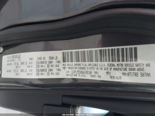 1C4PJMDSXGW102184 Jeep Cherokee Limited