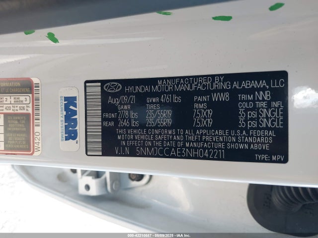 5NMJCCAE3NH042211 Hyundai gdi theta iii