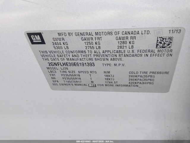 2GNFLHE39E6191393 Chevrolet Equinox Ltz
