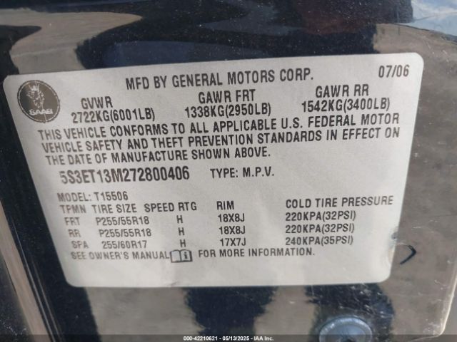 2007 SAAB 9-7X 5S3ET13M272800406 Photo 8