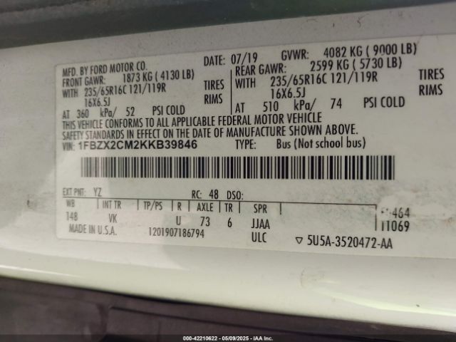 1FBZX2CM2KKB39846 Ford Transit-350 Xl