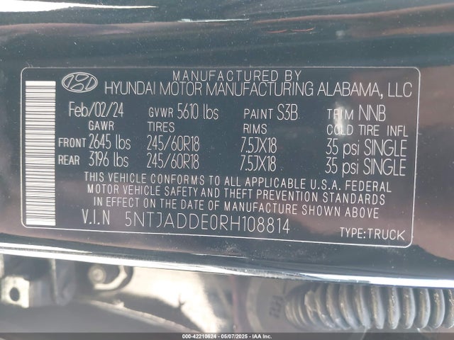 5NTJADDE0RH108814 Hyundai gdi theta iii