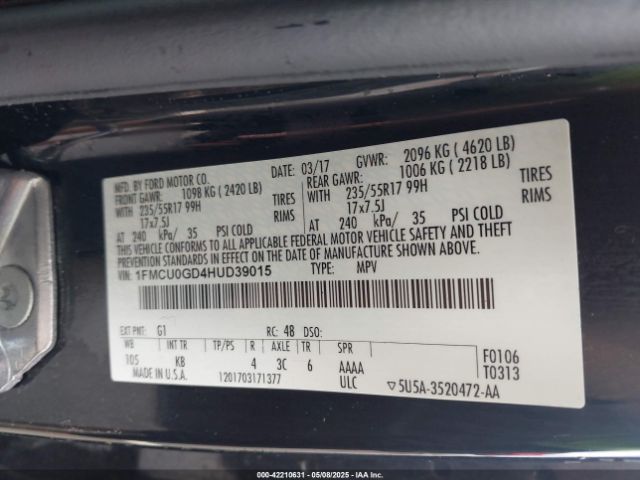 1FMCU0GD4HUD39015 Ford ESCAPE SE