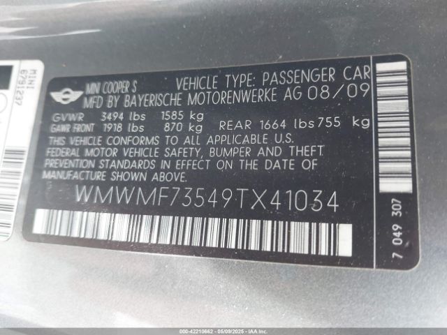2009 MINI COOPER S WMWMF73549TX41034 Photo 8