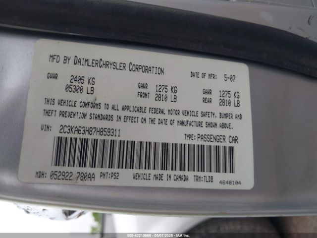 2007 CHRYSLER 300C 2C3KA63H87H859311 Photo 8
