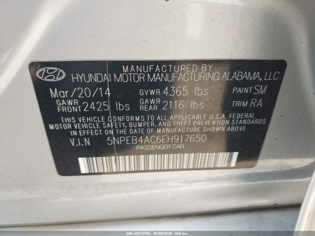 5NPEB4AC6EH917650 Hyundai SONATA GLS