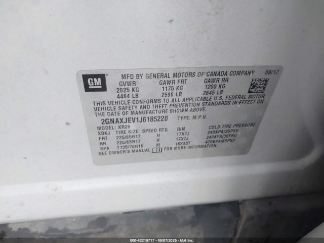 2GNAXJEV1J6185220 Chevrolet EQUINOX LT