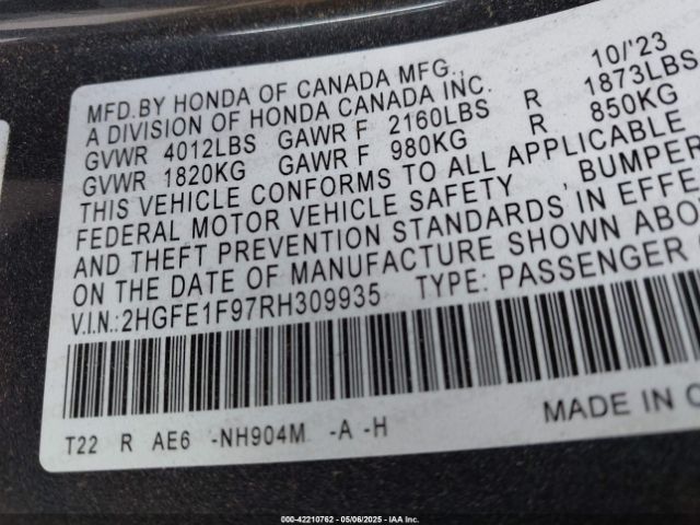 2024 HONDA CIVIC 2HGFE1F97RH309935 Photo 8