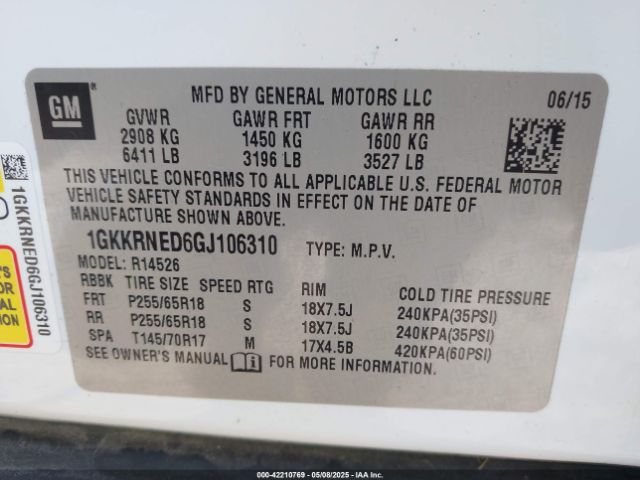 1GKKRNED6GJ106310 GMC Acadia Sle-1